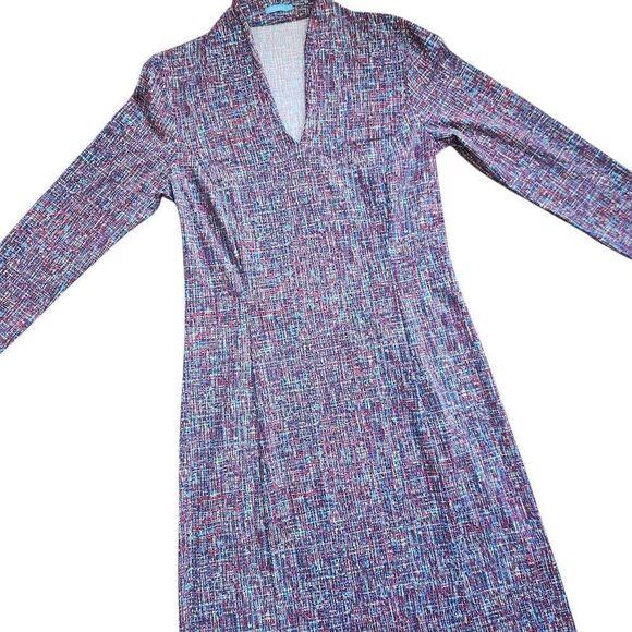 J Mclaughlin Sheath Dress Womens Medium Crosshatch Ivana V Neck Stretchy Careerw - Picture 2 of 6